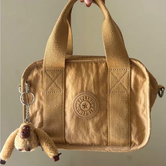 Kipling Tan Shoulder Bag with Monkey Keychain - Picture 2 of 11